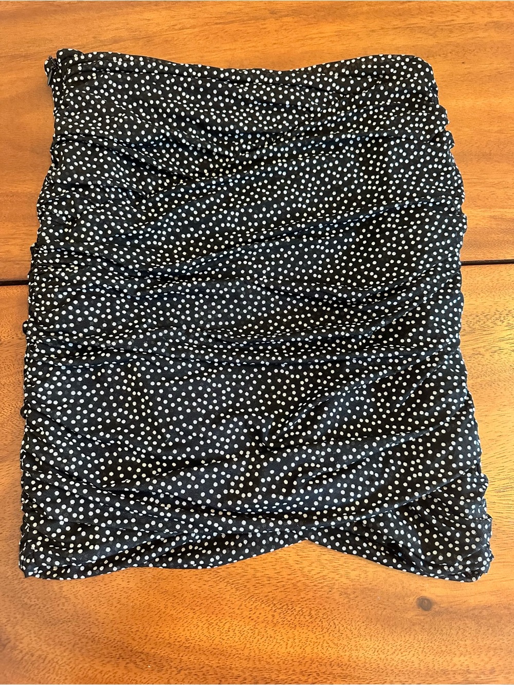 Vintage Bebe Black Polka Dot Ruched sleeveless tube top.